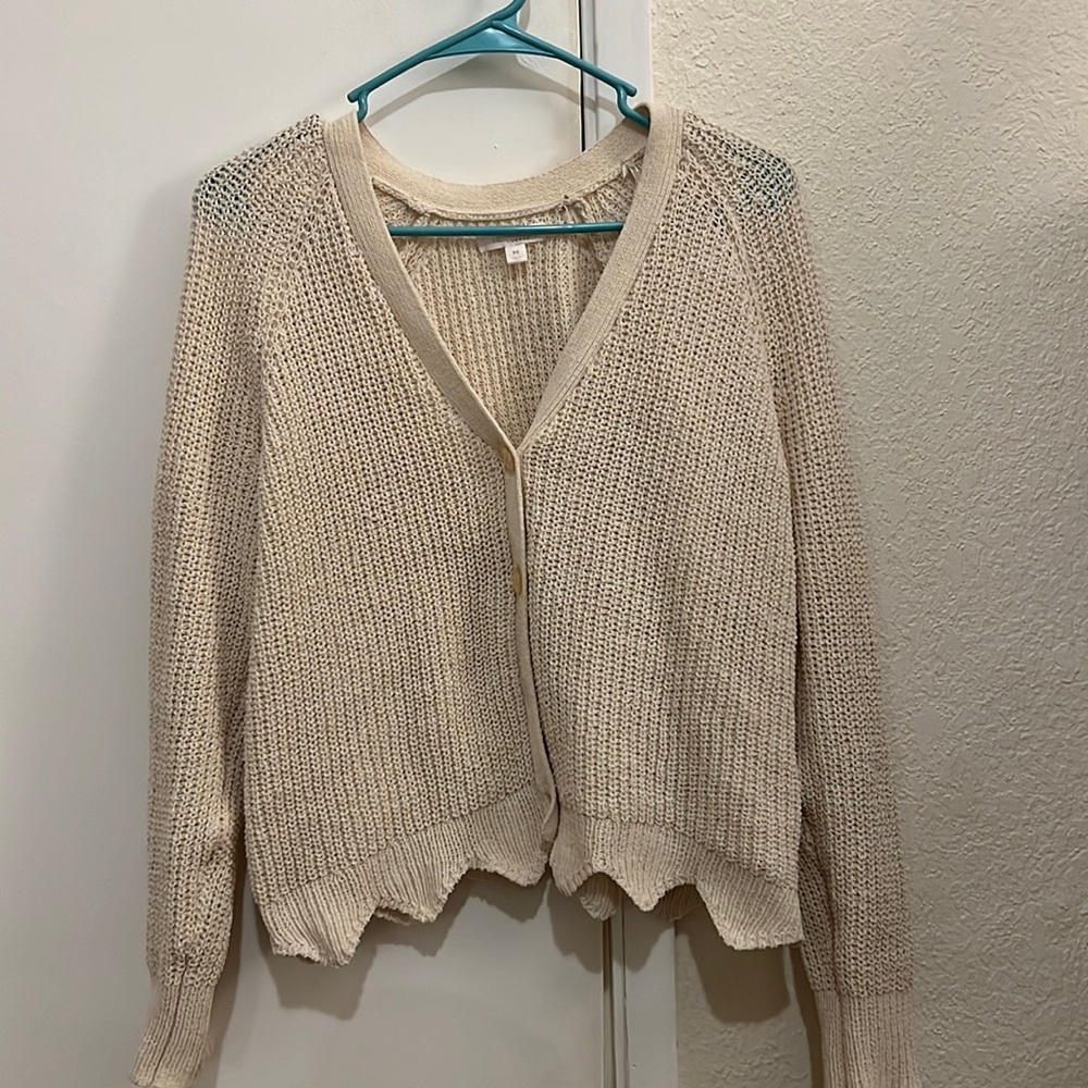 Lauren Conrad Cream Cropped Cardigan with Scalloped Knit